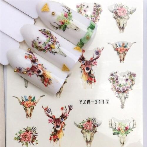 3 Sheet Animal Elk Fox Cat Designs Nail Art Stickers Water Transfer Nail Tips Decal DIY Accessory Beauty Nail Decorations