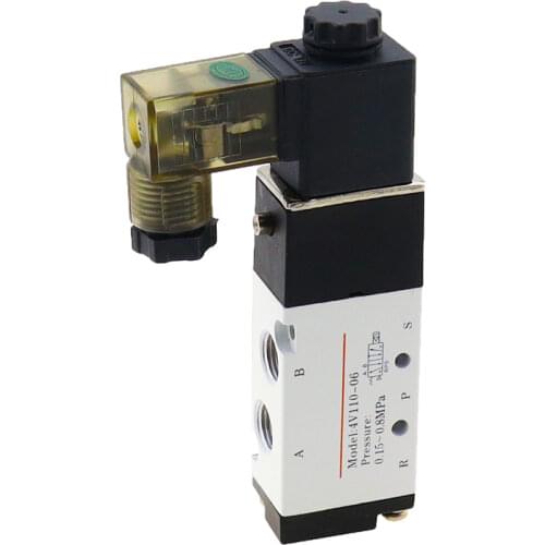 4V110-06 5 Way 2 Position 1/8" Pneumatic Solenoid Valve DC 24V DC 12V AC 110V AC220V