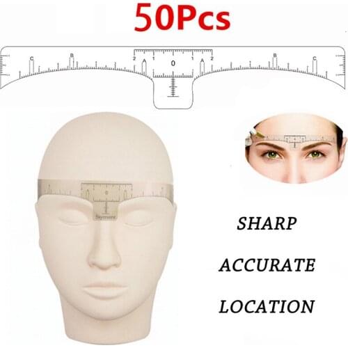50pcs Disposable Eyebrow Ruler Microblading Sticker Eyebrow Shaping Tool Eyebrow Tattoo Makeup Measurement Stencil Template