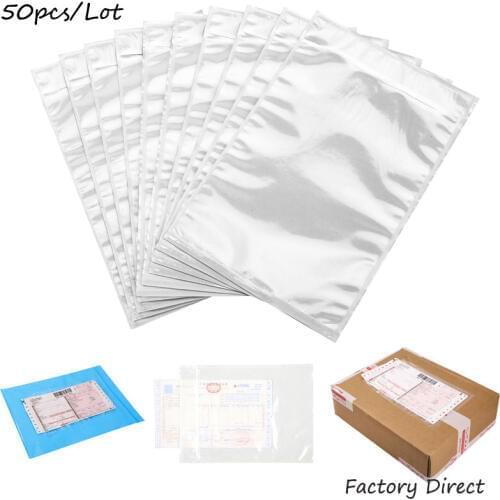 50pcs Plastic Bags Patch Transparent Bill Bag Single A4A5 Invoice Paper Size Packing Document Bag Self-Adhesive pocket Custom