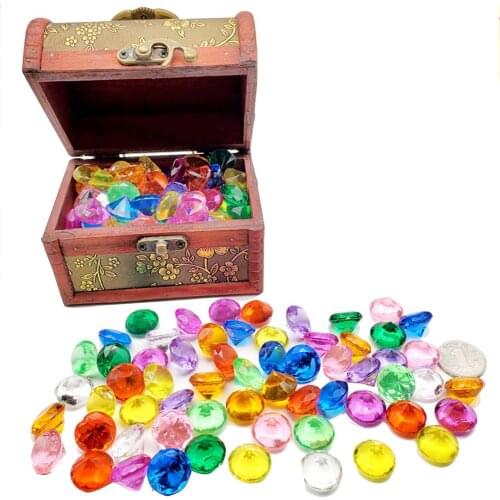 100PCS Colorful Diving Rhinestones Acrylic Summer Pool Toy Gems Diving Toy Set Pirate Treasure Box For Kids Children