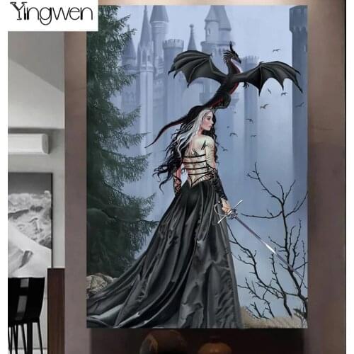5D DIY Diamond Painting Full Kit Gothics Witches Home Diamond Art Dragon Beaded Embroidered Fantasy Woman Handicraft Home Decor