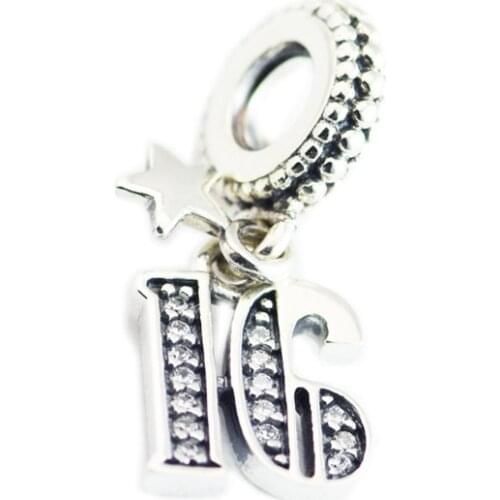 Authentic 925 Sterling Silver Clear CZ 16th Celebration Dangle Charms Beads Fits Original Bracelets Women DIY Jewelry berloques