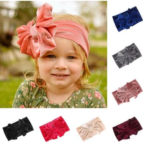 Newborn Baby Girl Headband Big Bow knot Velvet Head band European Style Headdress Turban Pure Color Soft Kid Head Wrap Kerchief