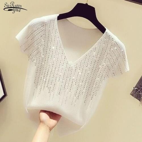 White Tops Fashion Ice Silk Shirt New Short-sleeved Shirt V-neck Blouse 2021 Summer Women Korean Sexy Slim Ladies Blusas 14653