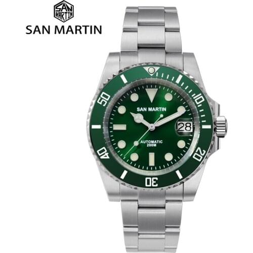 San Martin Sub Mens Watch V2 Water Ghost Dive Automatic Mechanical Watches Luxury Sapphire Date Cyclops 200M Waterproof Luminous