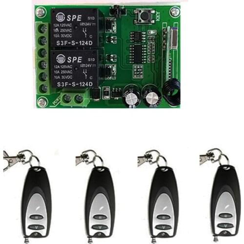 DC24V 2CH Remote Control Garage Door RF Wireless Remote Control Switch System Transmitter + Receiver /lamp/ window/ shutters