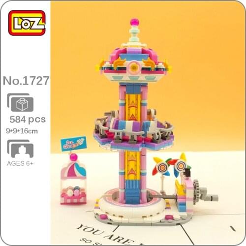 LOZ 1727 Dream Amusement Park Drop Zone Tower Architecture 3D Model DIY Mini Blocks Bricks Building Toy for Children no Box