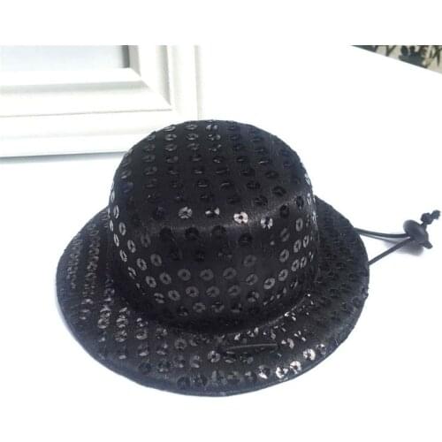 Small Dog Black Sequined Cylinder Top Hat with Bow Tie Set Costume Pet Festive Travel Beauty Decor Collar Accessories