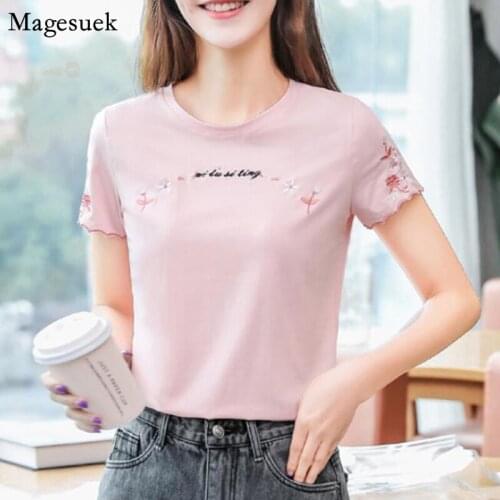 Fashion Plus Size Tops For Women Summer 2021 Short Sleeve Floral Embroidery Ladies Blouse Casual Solid Loose Womens Shirt 8590