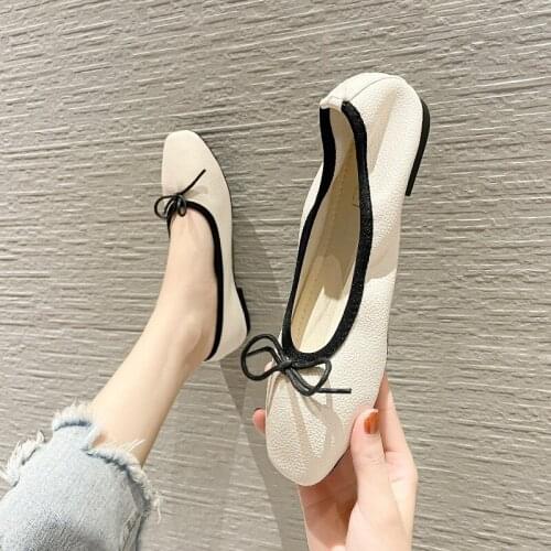 Mules shoes woman bowtie soft leather flats 2021 casual design elastic loafers square toe women espadrilles 43 big size plates