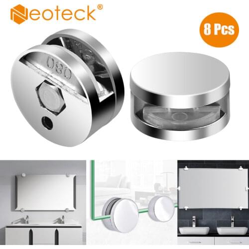 Neoteck 8 Pcs Mirror Clip Zinc Alloy Glass Clip Bathroom Mirror Holder Mirror and Glass Hanging Kit Wall Bracket Round Clips Set