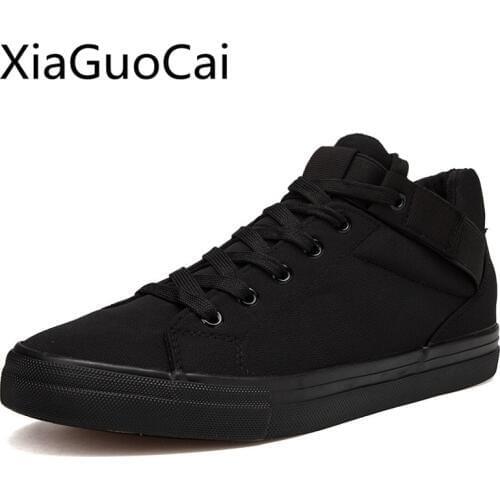 New All Black Mens Flat Sneakers Autumn Shoes Male Canvas Shoes Korean Rubber Lace Up Mens Casual Shoes