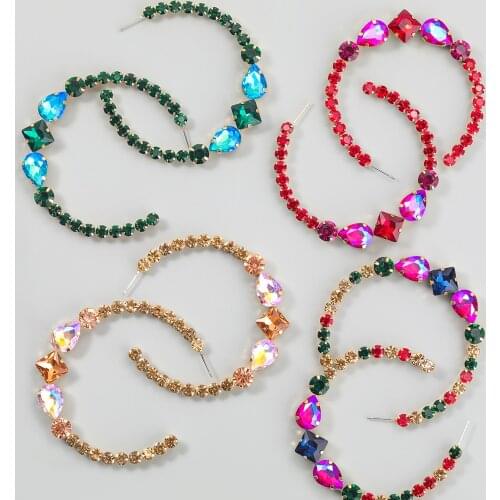 JIJIAWENHUA2021 New Multicolor Rhinestone Womens Hoop Earrings Dinner Fashion Statement Jewelry Accessories