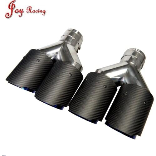 One Pair High Quality Y shape Dual outlet Matte Carbon Fiber Exhaust end Tip Burnt Blue Stainless Steel Muffler Tip Tail