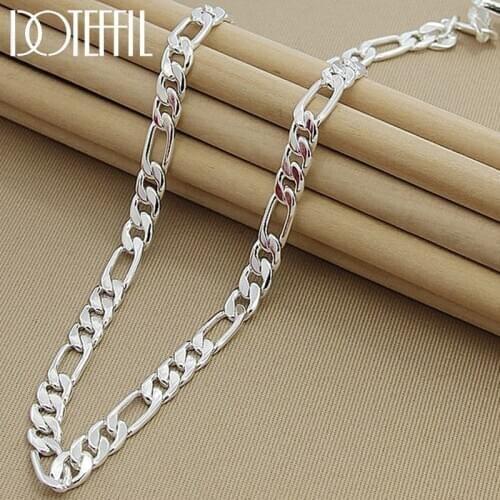 DOTEFFIL 925 Sterling Silver 8mm Chain Sideways Necklace Man Woman Senior Luxury Jewelry Statement Necklace