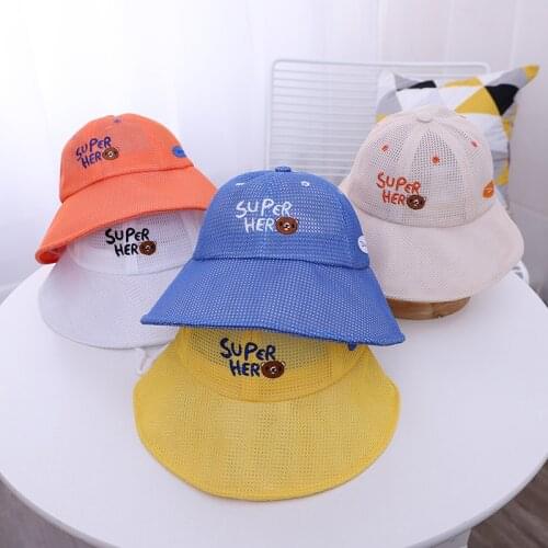 Doitbest ALL Mesh Kids Bucket Hats Summer Panama breathable Sun Cap Super Hero Letters Boys Girls Outdoor Beach Fisherman Hat