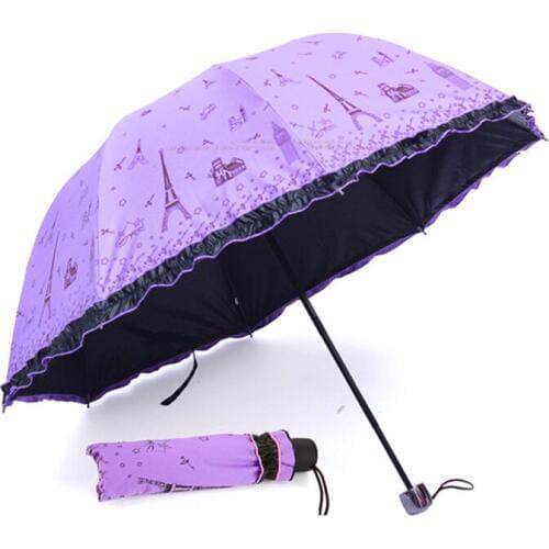 Portable Foldable Mini Pocket Umbrella Rain Women Windproof Car Small Parasol Sun Umbrellas Female Black Coating Sunscreen