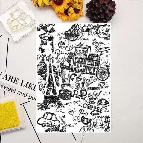 11*16CM Paris Travel Text Transparent Clear Stamps / Silicone Seals Roller Stamp For DIY Scrapbooking Photo Album/Card Making