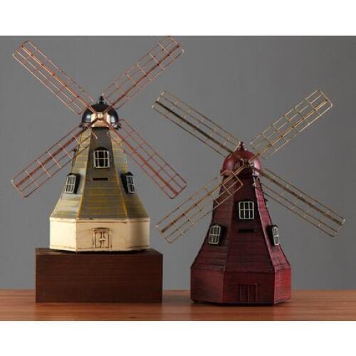 Retro nostalgic wrought iron Dutch windmill piggy bank model creative photo studio wedding photography props decorative ornament