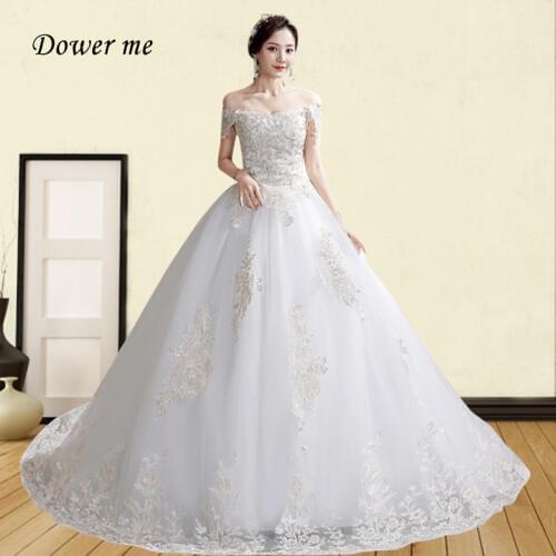 Luxury Wedding Dresses GR742 Plus Size Wedding Dress Sexy Off The Shoulder Boat Neck Wedding Gowns Lace Vestido De Noiva