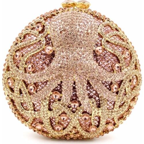 Bee In Fly Luxury Women Evening Bags Animal Octopus Gold Crystal Clutch Bag Fashion Diamante Dinner Bag Ladies Party Prom Purse