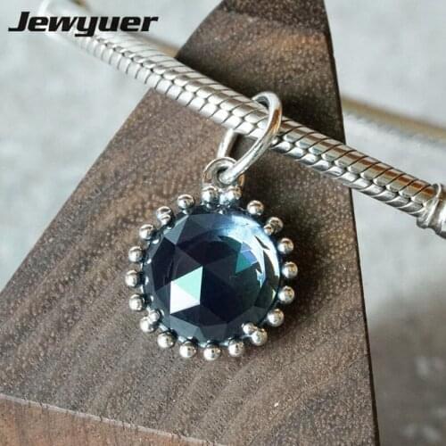 Silver 925 Charms with Midnight Blude Crystal fit 100% 925 sterling silver beads bracelets necklace DIY Memnon wholesale DA098