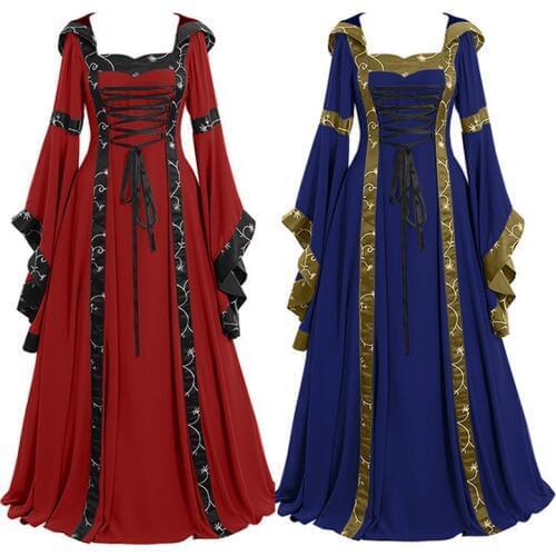 Medieval Cosplay Dress Women Halloween Carnival Middle Ages Stage Performance Gothic Retro Costumes Plus Size S-5XL