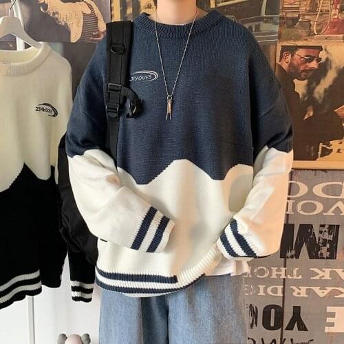 Sweater Male Loose Lazy Korean Version Of The Trend Of Fashion Simple Ins O-neck Winter Bottoming Top Knitted College Pullover