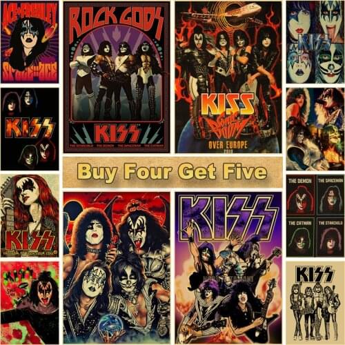 Heavy Metal Rock Band Poster Retro Kraft Paper Posters Wall Sticker Study Room Home Decor Bedroom Bar Cafe Art Painting