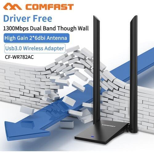 USB 3.0 Wifi Adapter 1300Mbps PC Wi fi Receiver 2.4G&5.8G MT7612U Antenna USB Ethernet Lan Wifi Dongle With 2*6dBi Antenna