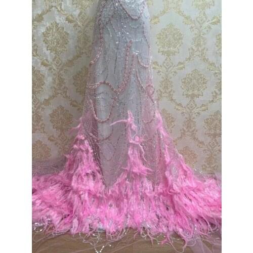 High Quality French Mesh Lace Fabric Latest African Tulle Lace Fabric With beads and feathers L-518687For Nigerian Women Dress