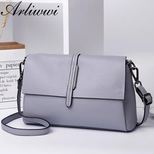 Arliwwi Designer Real Cow Leather Ladys Flap Messenger Bags Soft Genuine Cowhide Functional Shoulder Handbags New