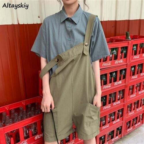 Rompers Women Lovely Suspender Harajuku Ulzzang Cargo Leisure All-match Teens Romper Loose Chic Stylish Pocket Womens Playsuits