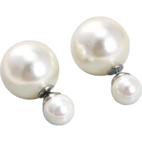 GG Jewelry 8-16mm White round Sea shell pearl Golden Plated Stud Earrings