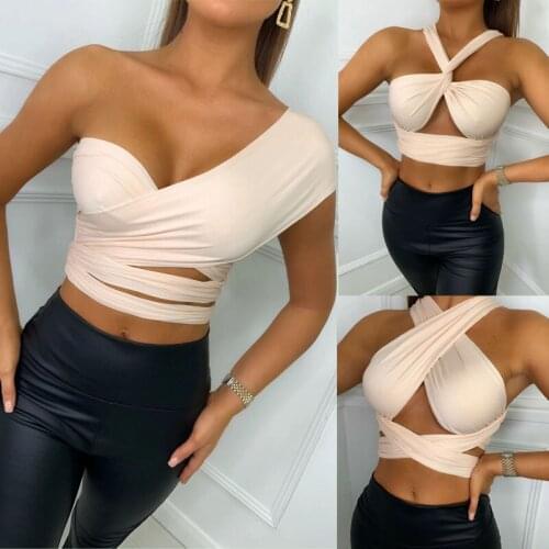 2021 Europe and The United States Trendy Summer Sexy Tight-Fitting Solid Color Cross Halter Tube Top Vest Women