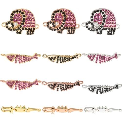 Animals Charms Connectors for Jewelry Making Elephant Crocodile Fish Jewelry Charms for Diy Necklace Bracelet Charm Copper CZ