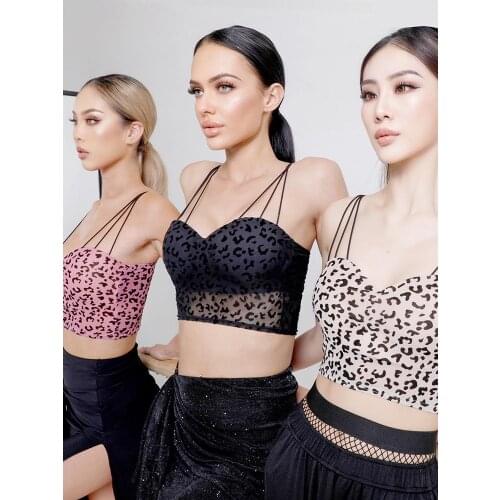 ZYM Summer New Latin Dance Slim Shoulder Straps Top Wear With Integrated Bra ZYMdancestyle All It Takes Leopard Print Top #2113