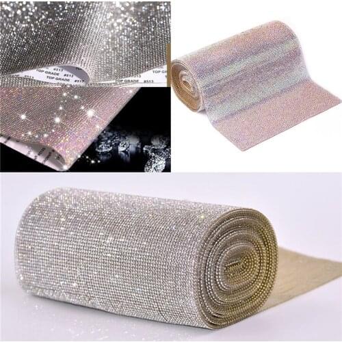 1 Roll Rhinestone Trim Crystal Sticker Iron On Hot Fix Tape Diy Car Decor Furniture Cell Phone Craft Self Adhesive Sheet Chain