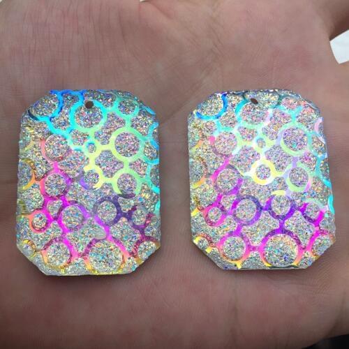 2pcs 30*40mm Rectangular Resin rhinestones crystal gem stones flatback for sew on Hole -Z400