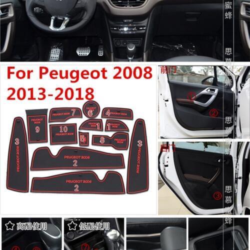 3D Rubber Mat For Peugeot 2008 2013-2018 Door Slot Pad Cup Cushion Groove Mat Lnterior Anti Slip Mat Car Accessories Styling