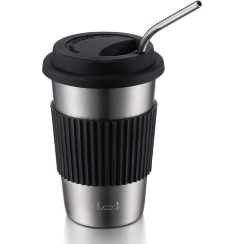 475mL 304Stainless Steel Easy Cup with Straw with Brush Silicone Anti-scald Water Car Juice Cold Drink Coffee Healthy NEW Hot
