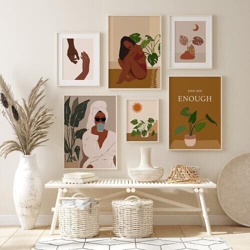 African Art Black Woman Painting on Canvas Cuadros Posters and Prints Scandinavian Terracotta Boho Wall Art Pictures for Bedroom