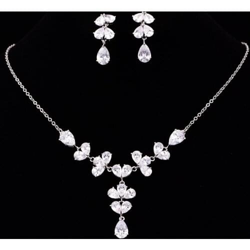 BRILLIANT CRYSTAL ZIRCON EARRINGS AND NECKLACE BRIDAL JEWELRY SETS WEDDING DRESS Accessories Clip Earrings CZE-6188