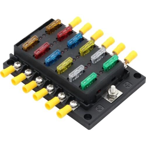 12-Way Fuse Box Blade Fuse Blocks with LED Warning Indicator Waterproof Cover for 12V/24V Automotive Car Truck Boat Marine Bus
