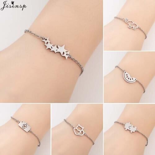 Jisensp Stainless Steel Bracelet for Women Delicate Stars Pentagonal Charm Bracelet Lovers Engagement Jewelry Gift bijoux femme