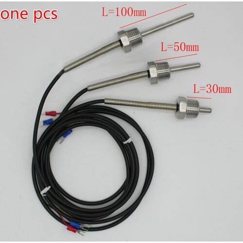 PT100 Temperature Sensor G1/2 Thread Probe DIA=6mm 1m Stainless Steel tube for Thermostat 1x PT100 Length 30-500mm