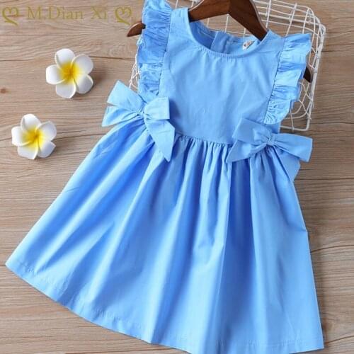 3-7Years Baby Girls Sleeveless Solid Color Bow Dress Clothes Kids Summer Princess Dress Children Party Ball Pageant Dress Outfit
