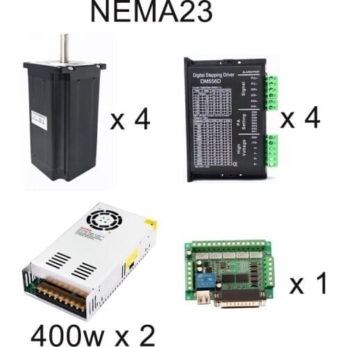 4 PCS Nema23 100mm 2.5N.m Motor + CNC Stepper Motor DM556D Driver + 36V /11A Power Supply for 3d Printer Parts