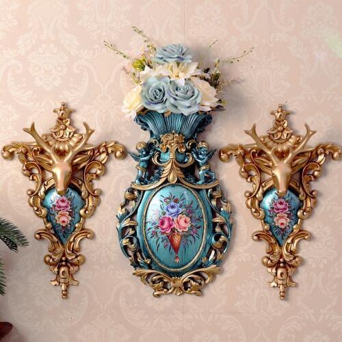 European Retro Wall Hanging Vase Resin Crafts Decoration Home Livingroon TV Background Mural Restaurant Hotel Painting Potflower
